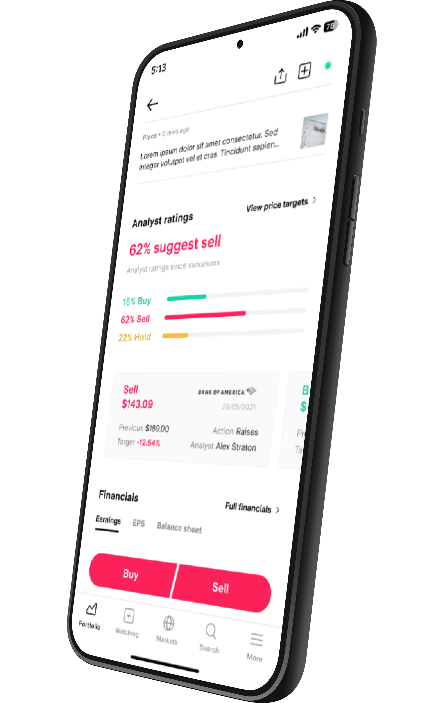 Analyst ratings in Stake app