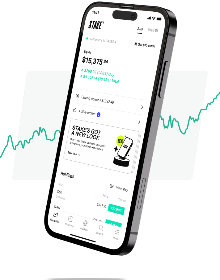 Stake app pictured on tilted phone screen