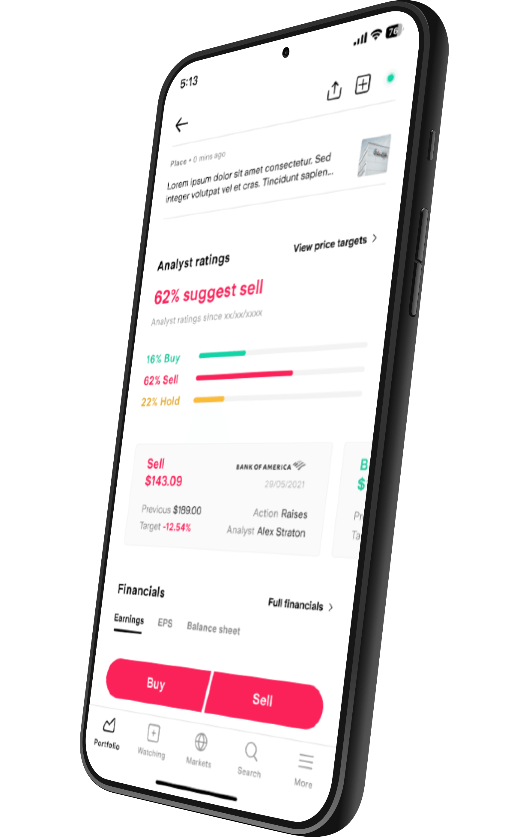 Analyst ratings in Stake app